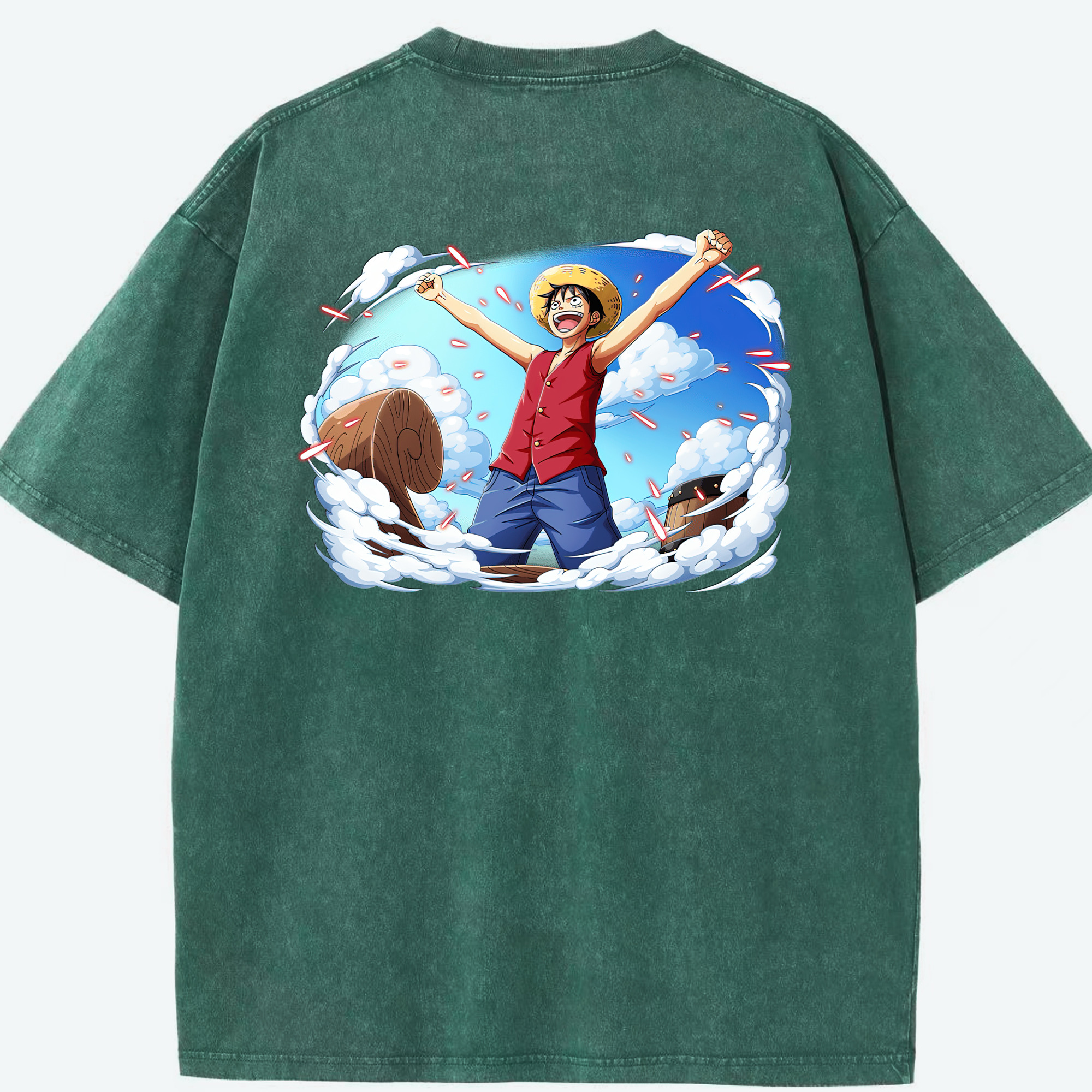 ワンピース モンキー・D・ルフィ ONE PIECE Monkey D. Luffy 綿100% ヴィンテージ風 半袖Tシャツ（背面プリント）